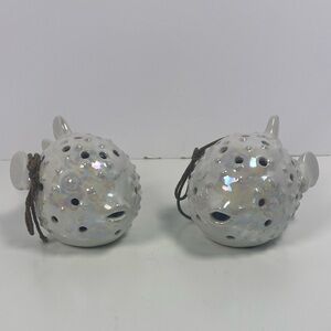 Pair of GC Naturals Opalescent Sachet Puffer Fish Ceramic Fragrance 4.25" x 6.5"
